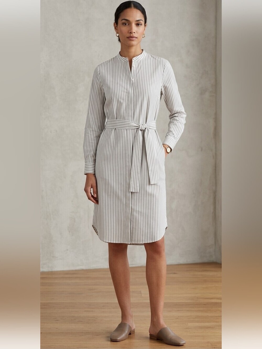 Banana Republic 100% Organic Cotton Striped Midi Shirt Dress SP